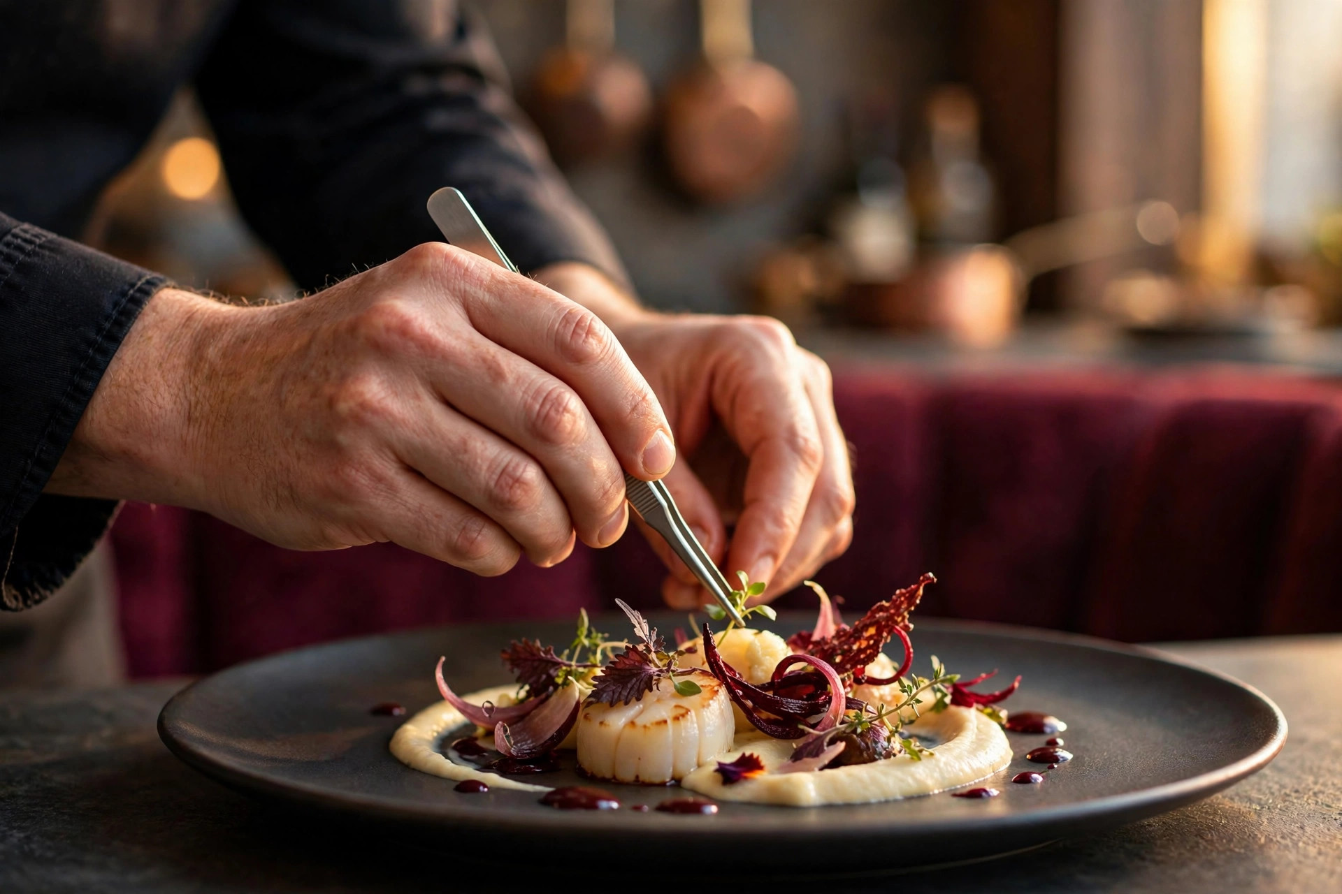 Chef plating a gourmet dish for Sophisticated Spatula