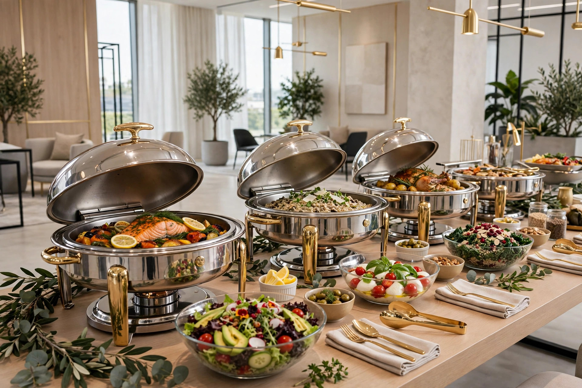 Elegant corporate lunch buffet setup