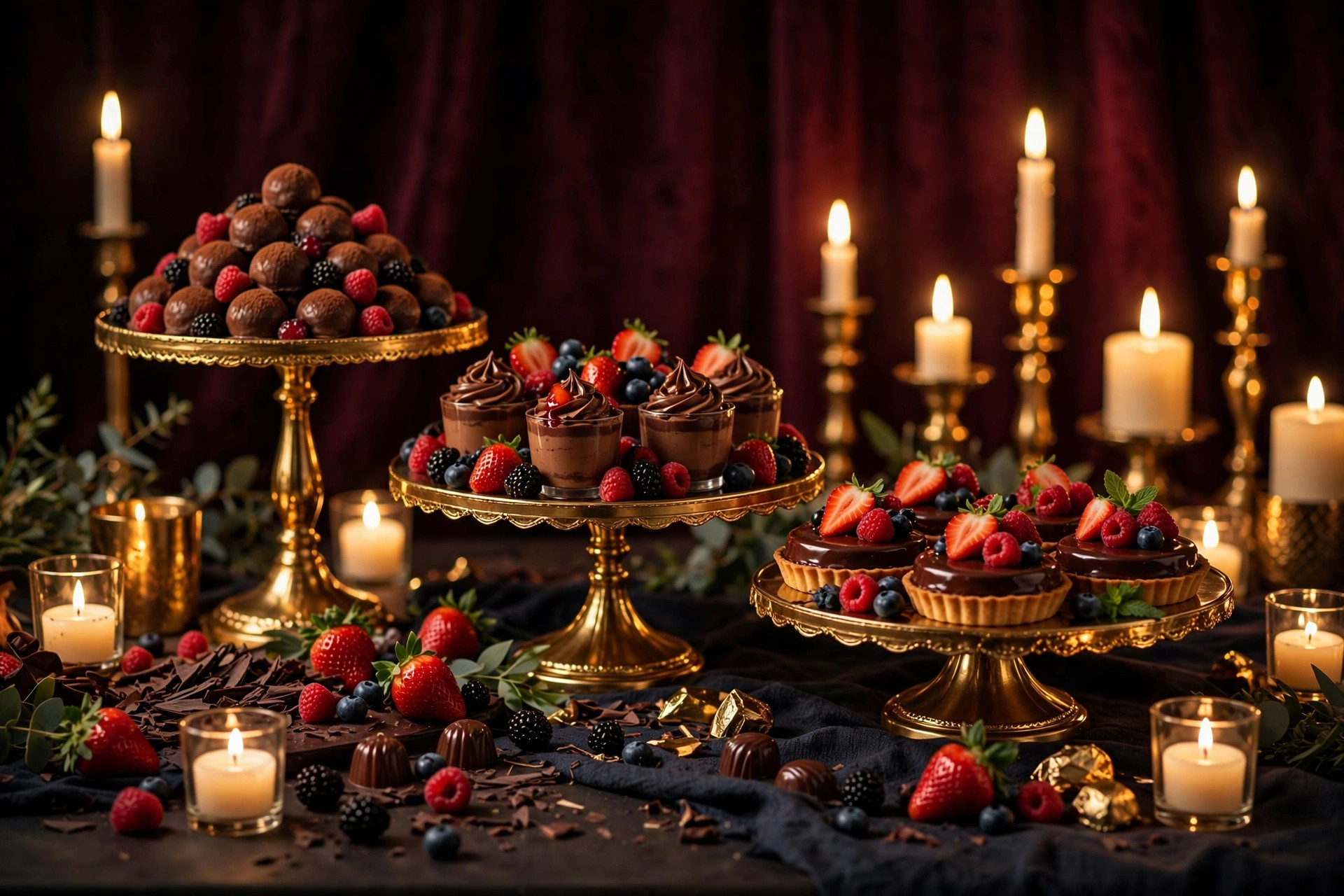 Decadent dessert display at a catered celebration